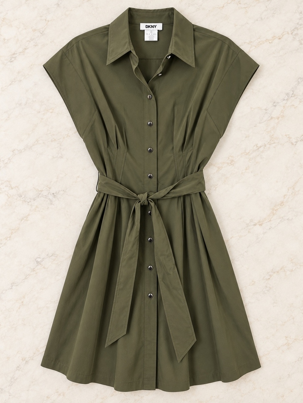 DKNY Olive Green Shirt Dress Size 2 Button Front Belted